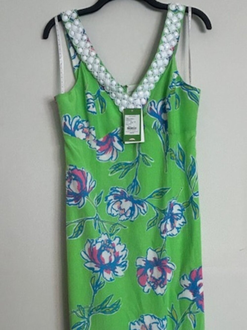 Lilly Pulitzer Green Tossed Multicolor Silk Bead Accent Harwin Maxi Dress NWT